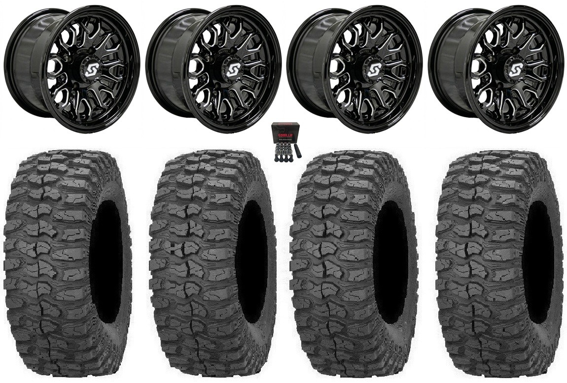 Sedona Onyx 14″ Wheels Black/Machined 30″ Rock-A-Billy Tires Polaris Sportsman