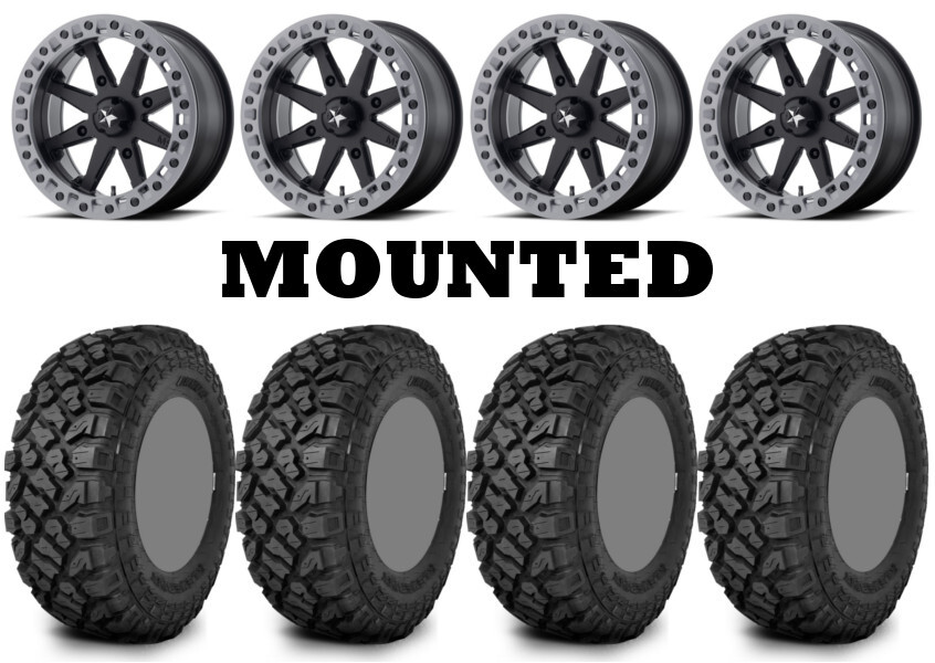 Kit 4 Kenda Klever XT Tires 28×10-14 on MSA M31 Lok2 Beadlock Black Wheels FXT