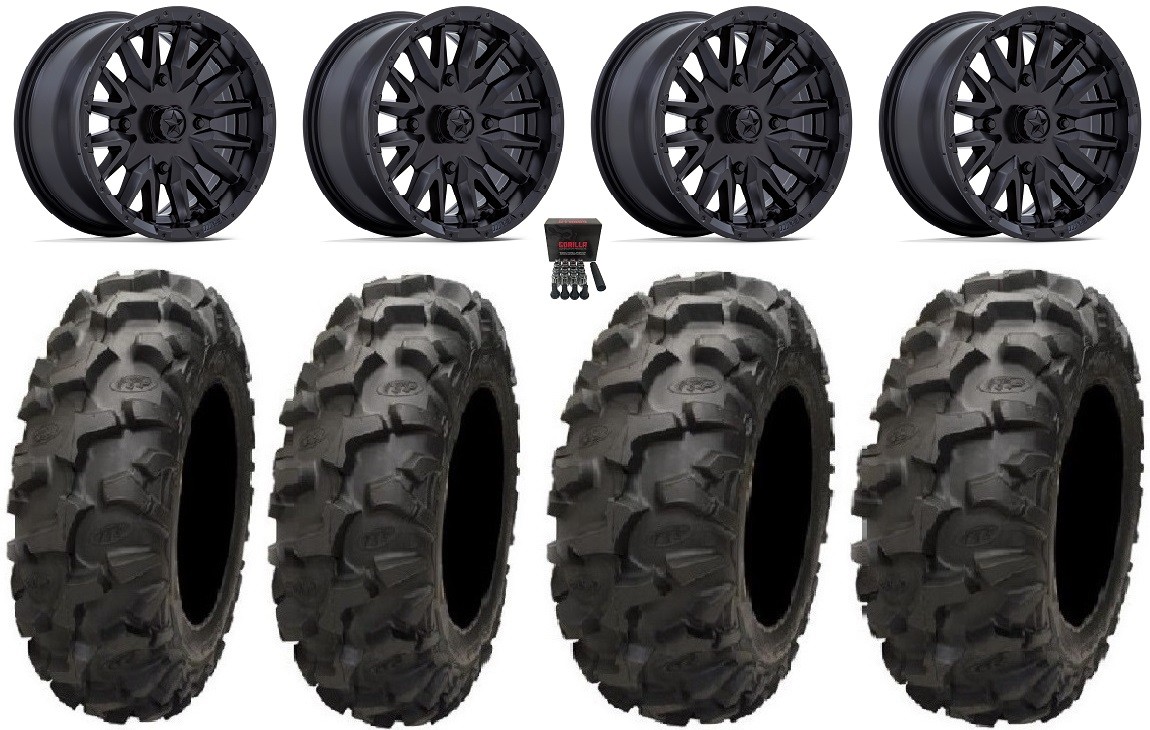 MSA Creed 14″ Wheels Black 28″ Blackwater Tires Honda Pioneer