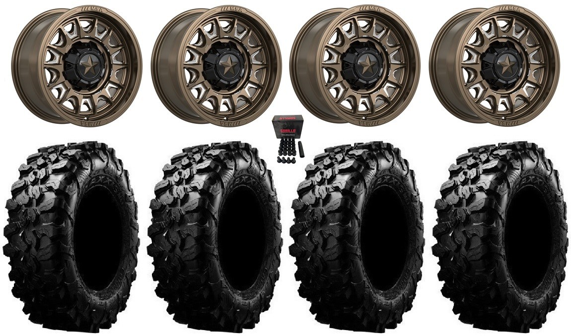 MSA Commander 15″ Wheels Bronze 29″ Carnivore Tires Polaris RZR Turbo R&Pro R