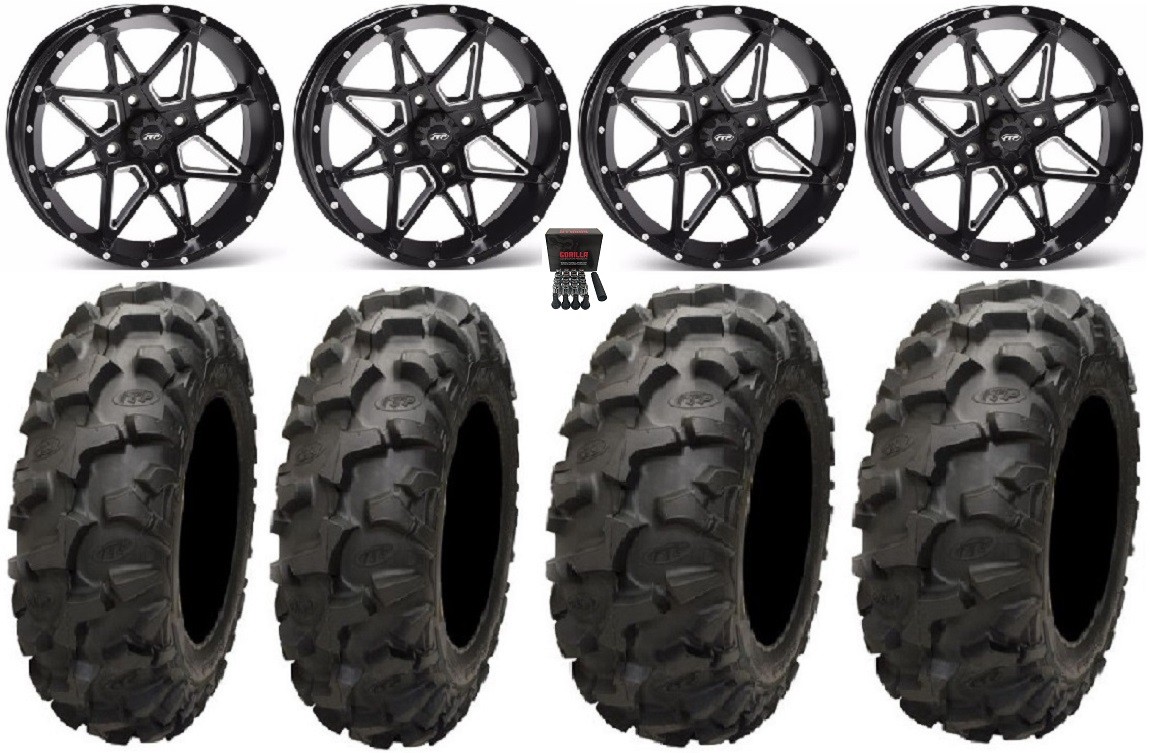 ITP Tornado 14″ Wheels Black 28″ Blackwater Tires Suzuki KingQuad