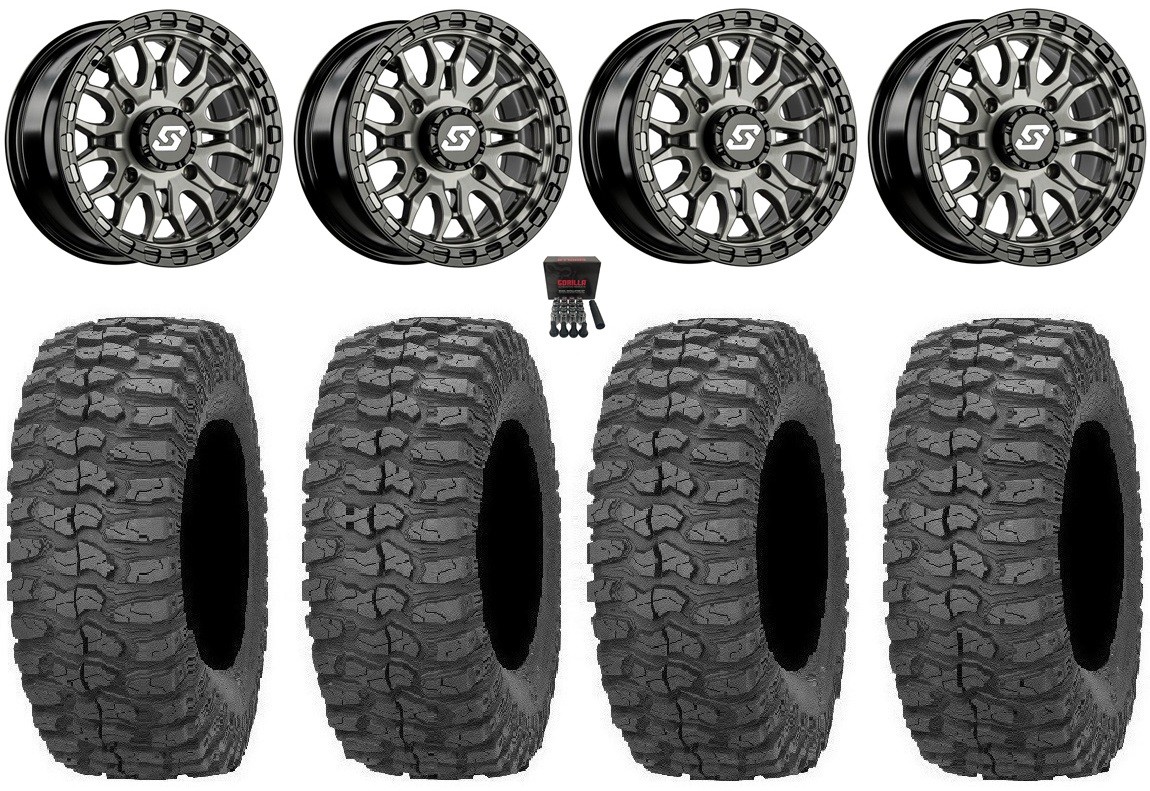 Sedona Ignition 14″ Wheels Gunmetal 32″Rock-A-Billy Tires Pioneer 1000 / Talon