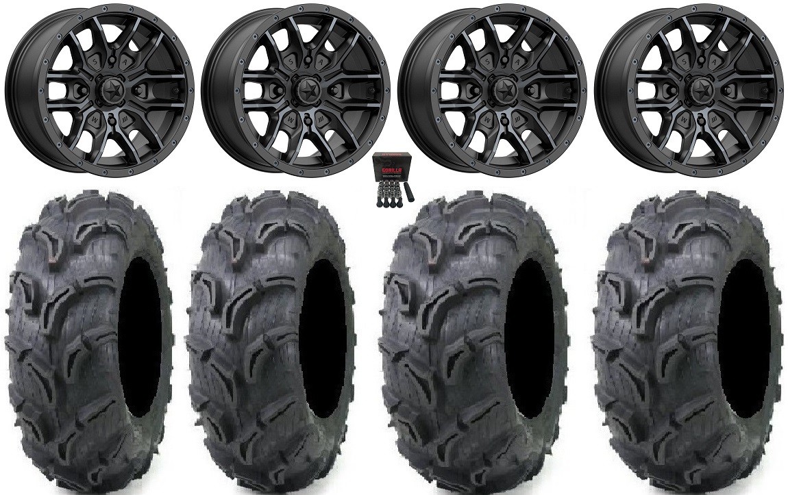 MSA Fang 14″ Wheels Black 26″ Zilla Tires Kawasaki Mule Pro FXT  KRX