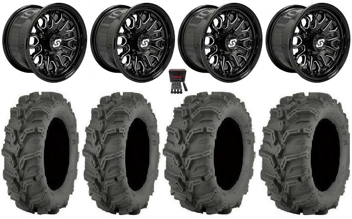 Sedona Onyx 14″ Wheels Black/Machined 27″ Mud Lite XTR Tires Pioneer 1K / Talon