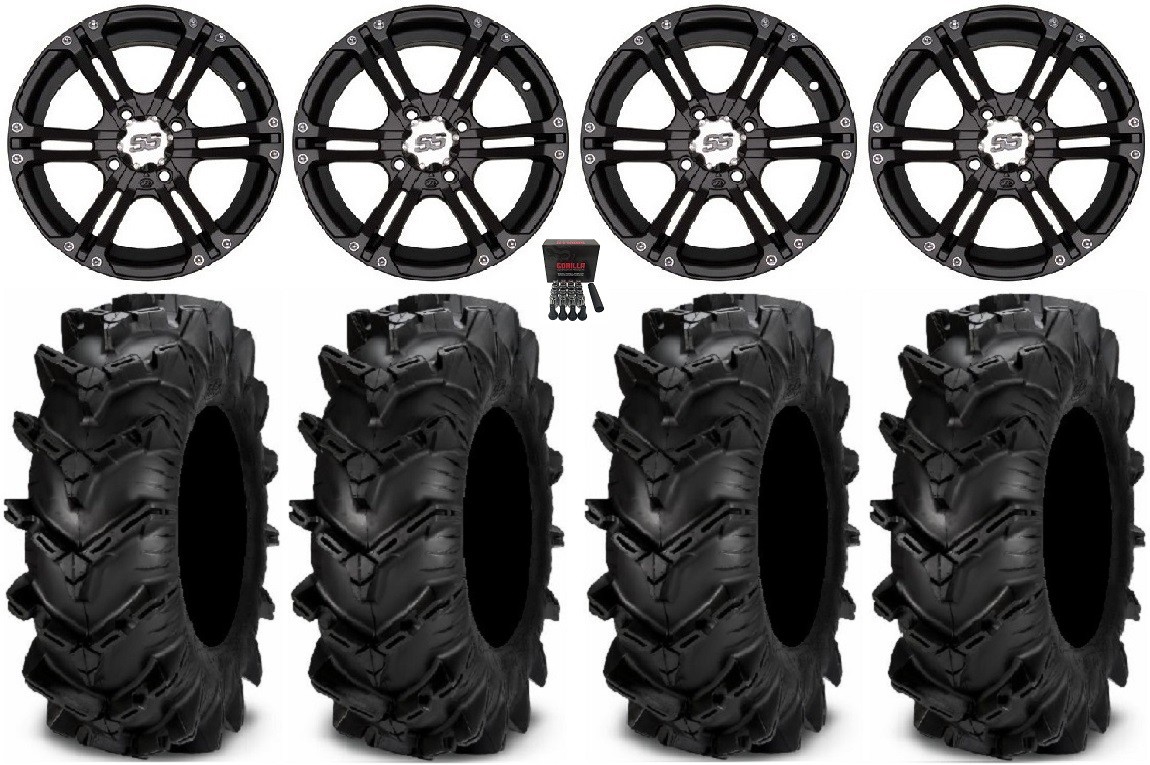ITP SS212 14″ Wheels Black 30″ Cryptid Tires Yamaha Grizzly Rhino